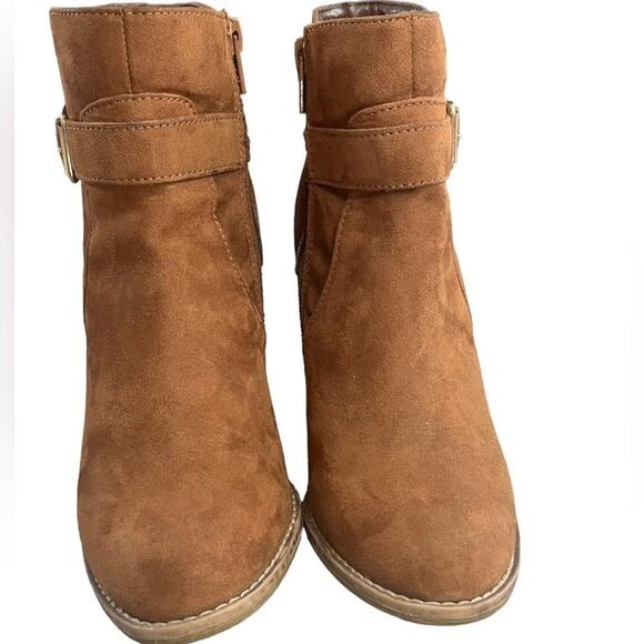 ALDO Womens Size 7 Cognac Brown Ankle Boot With Side Zipper Stacked Heel - Picture 3 of 15